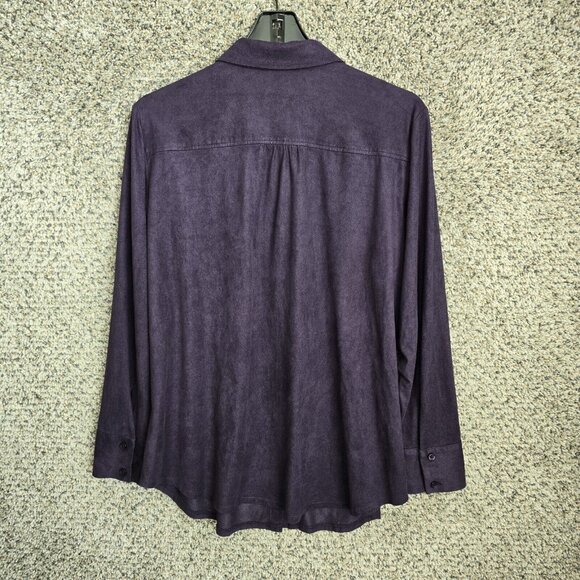 Chicos Top Womens 2 US Large Purple Faux‎ Suede Button Up Long Sleeve Ladies - Picture 8 of 8